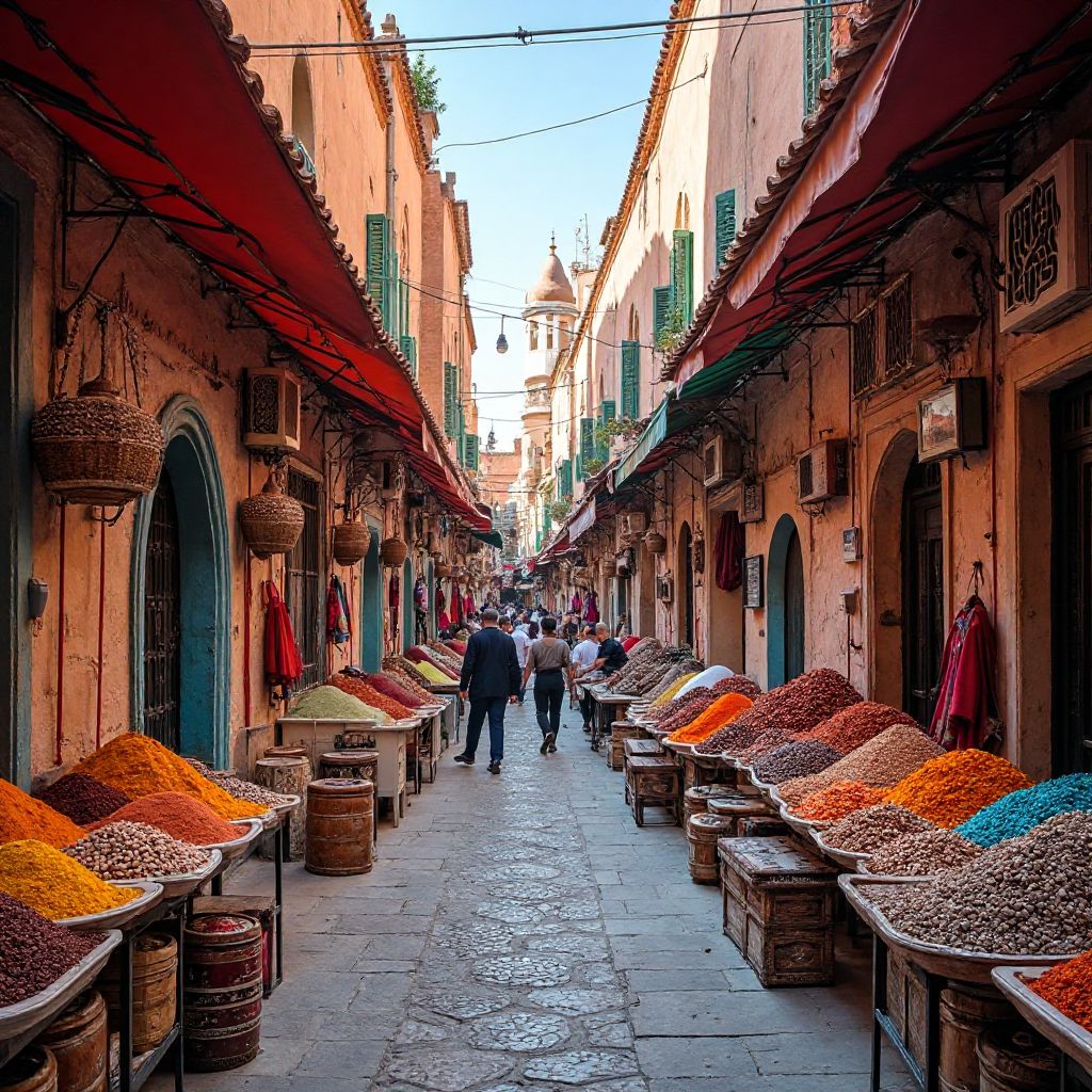 Colorful Moroccan market and architecture