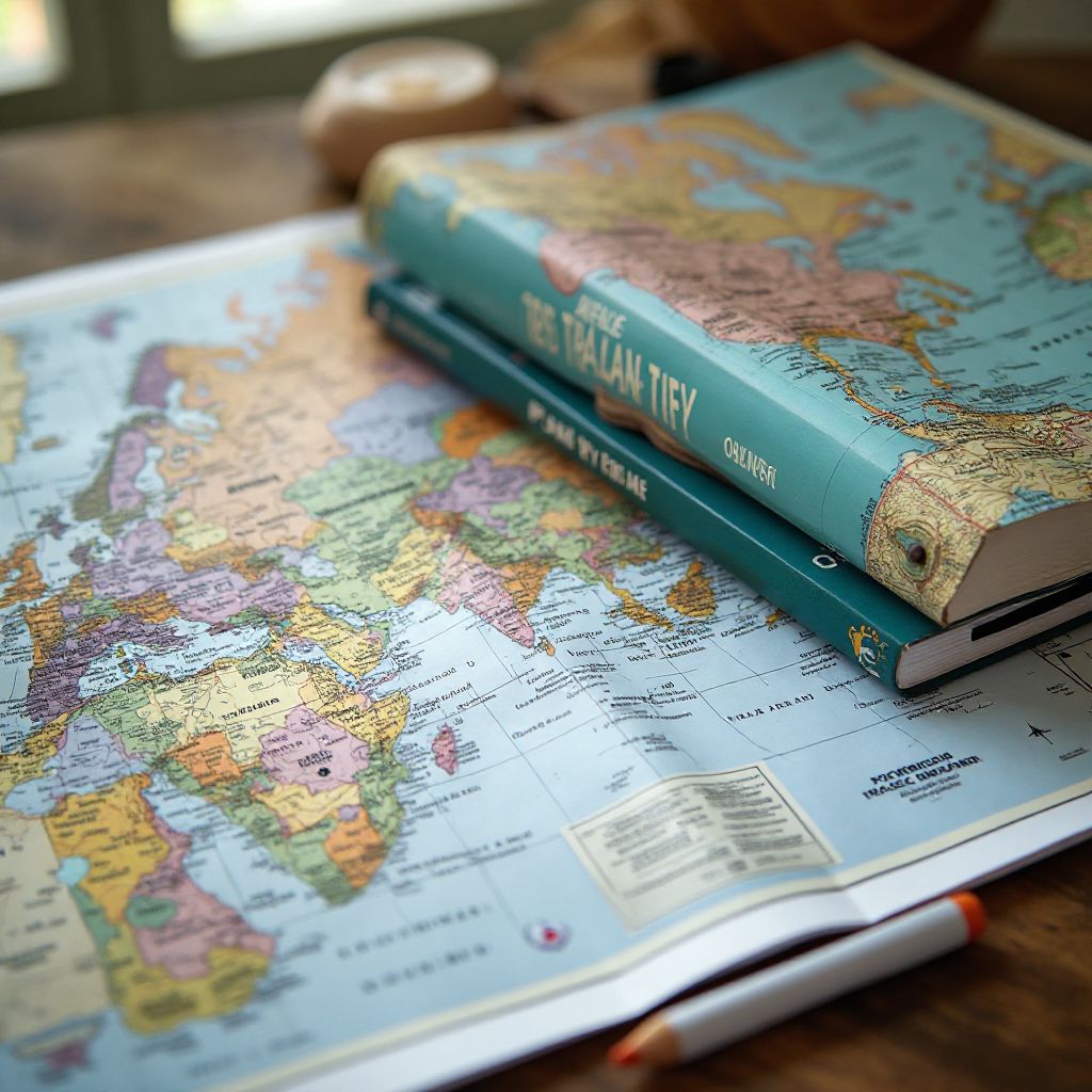 Trip planning process with maps and research materials